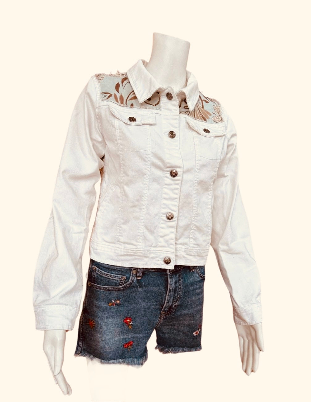 White Denim Jean Jacket with Steel Blue Enhancements